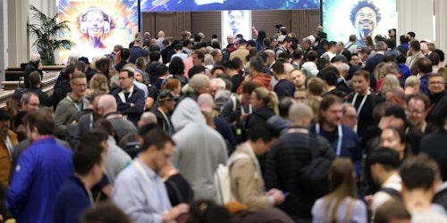 A crowd of people at the CES show 2024