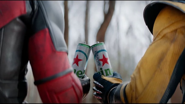 Deadpool and Wolverine enjoy a Heineken