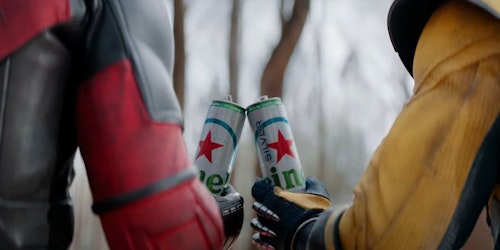 Deadpool and Wolverine enjoy a Heineken