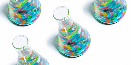 Conical flasks with colorful contents