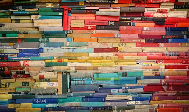 Piles of colorful books