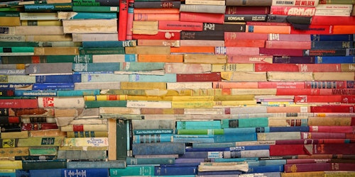 Piles of colorful books