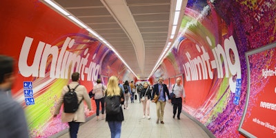 Virgin Media's tunnel wrap ad at Kings Cross.