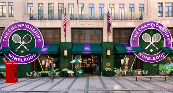 A Ralph Lauren store decorated with Wimbledon decorations