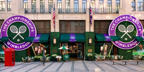 A Ralph Lauren store decorated with Wimbledon decorations