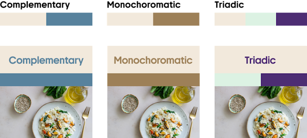 Examples of complimentary, monochoromatic and triadic colours with sand castle