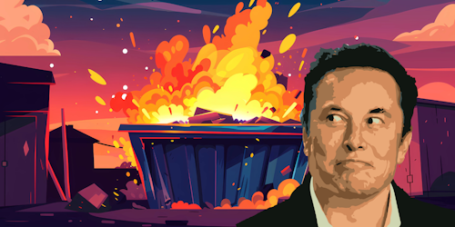 Illustration of Elon Musk next to explosion