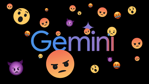 Gemini logo with angry and shocked emojis