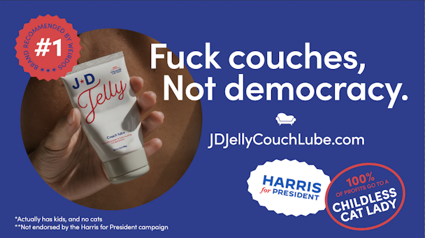 title card that says "fuck couches, not democracy"