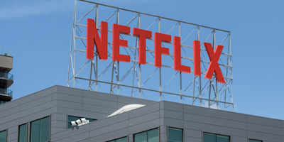 Netflix logo atop building