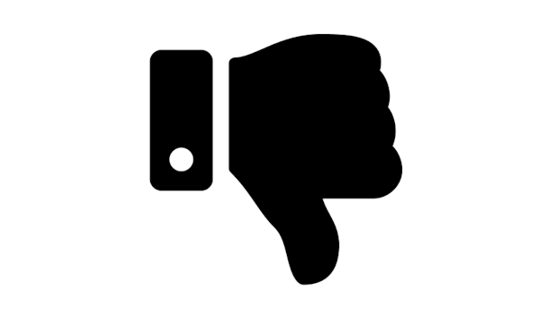 A black thumbs-down logo on a white background 