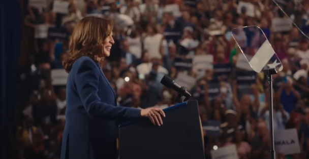 Kamala campaigning on stage